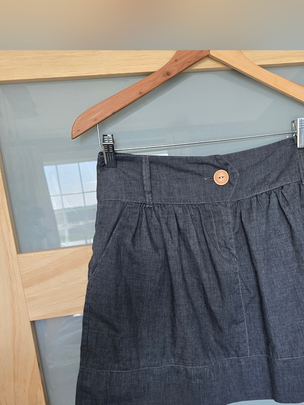 Mimi Chica Dark Gray Tiered Denim Skirt with Wood Button